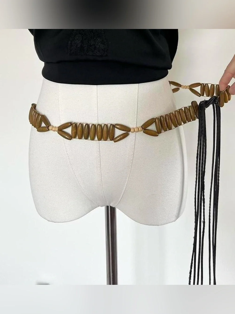Vintage brown beaded fringe belt
